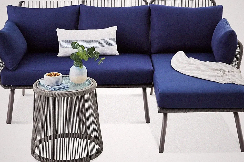 Outdoor Rope Woven Sectional Patio Furniture L-Shaped Conversation Sofa Set for