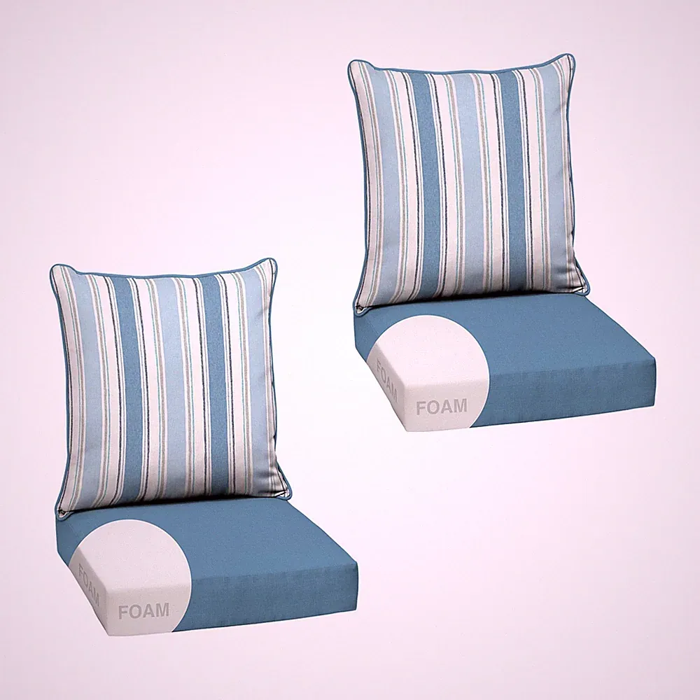 Outdoor Seat Cushions 2 Pack 24x24 Foam French Blue Arden Deep