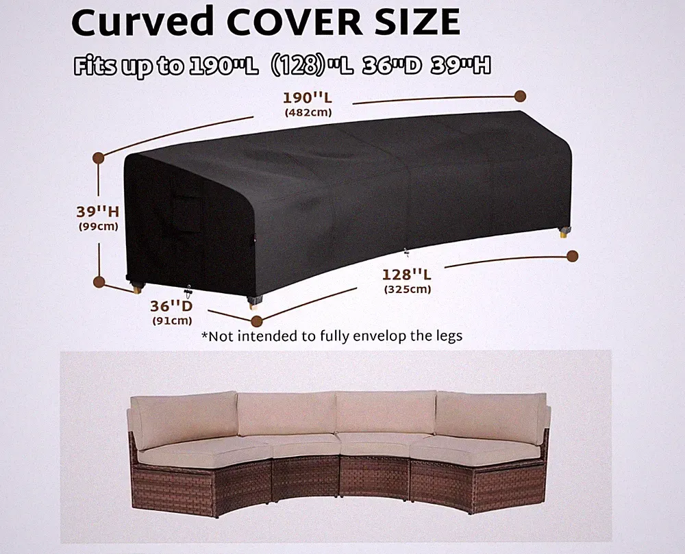 Outdoor Sectional Cover for 190" Back 128" Front 190" (Curved-Shaped) Black