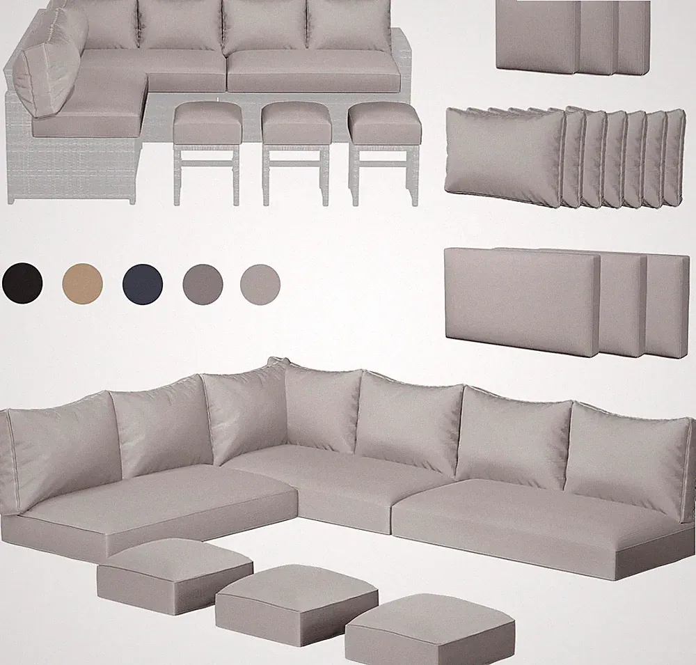 Outdoor Sectional Cushion Set Light Grey 4in Memory Foam 7-Seat Patio 84.2x66
