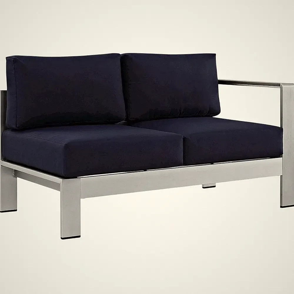 Outdoor Sectional Loveseat With Armrest, Aluminum Frame For Patio Lounging