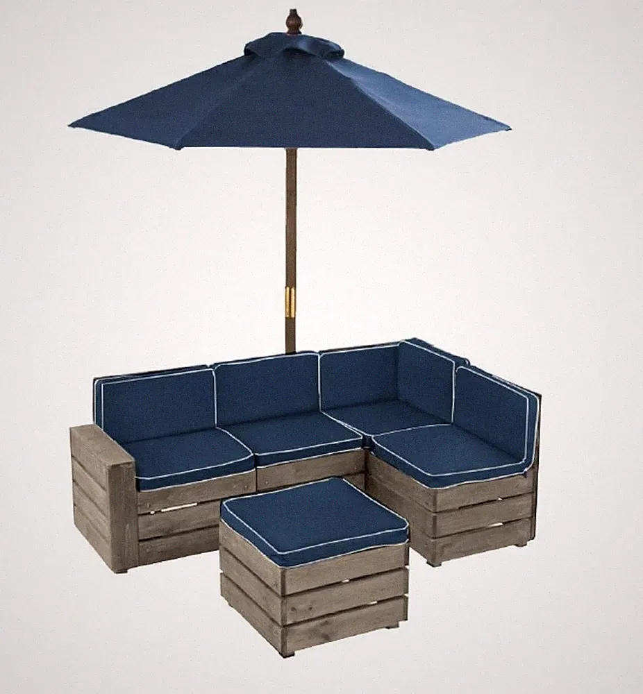 Outdoor Sectional, Ottoman, and Umbrella Set Navy KidKraft Patio For Children