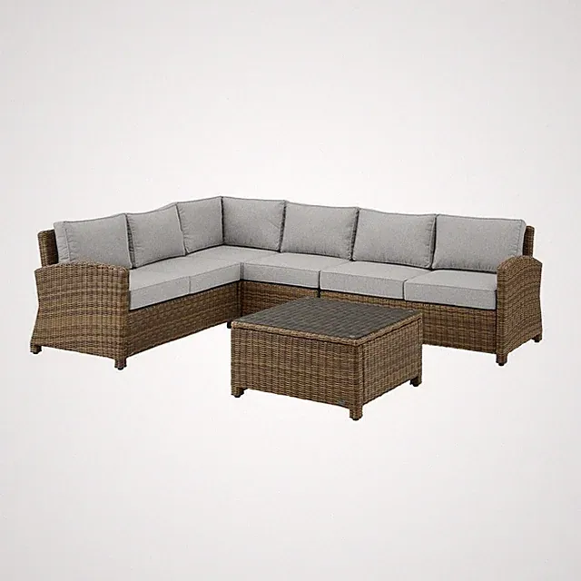 Outdoor Sectional Patio Furniture 5 Piece Set with Brown Wicker, Gray Cushions