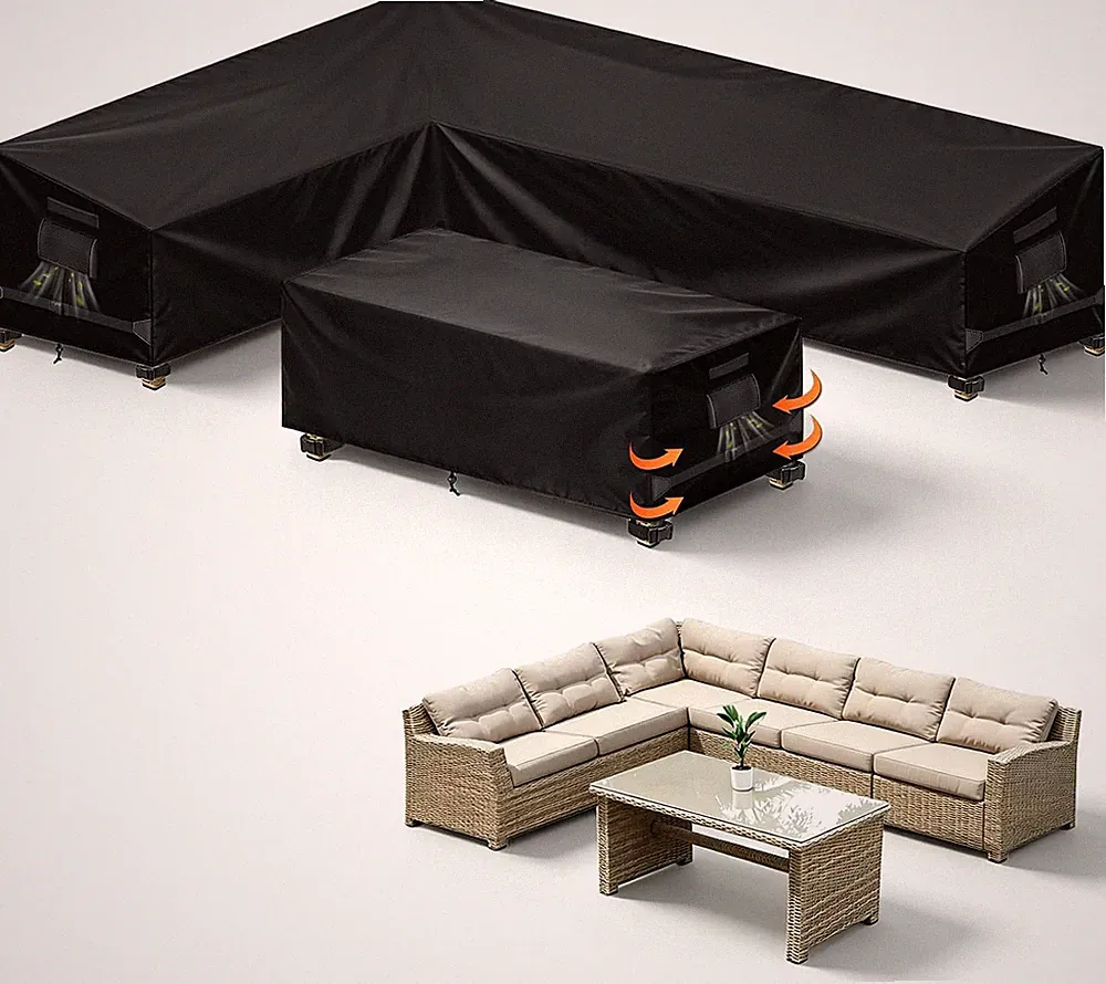 Outdoor Sectional Patio Furniture Covers, L-Shaped, 85X110In, Black | 2PCS Water