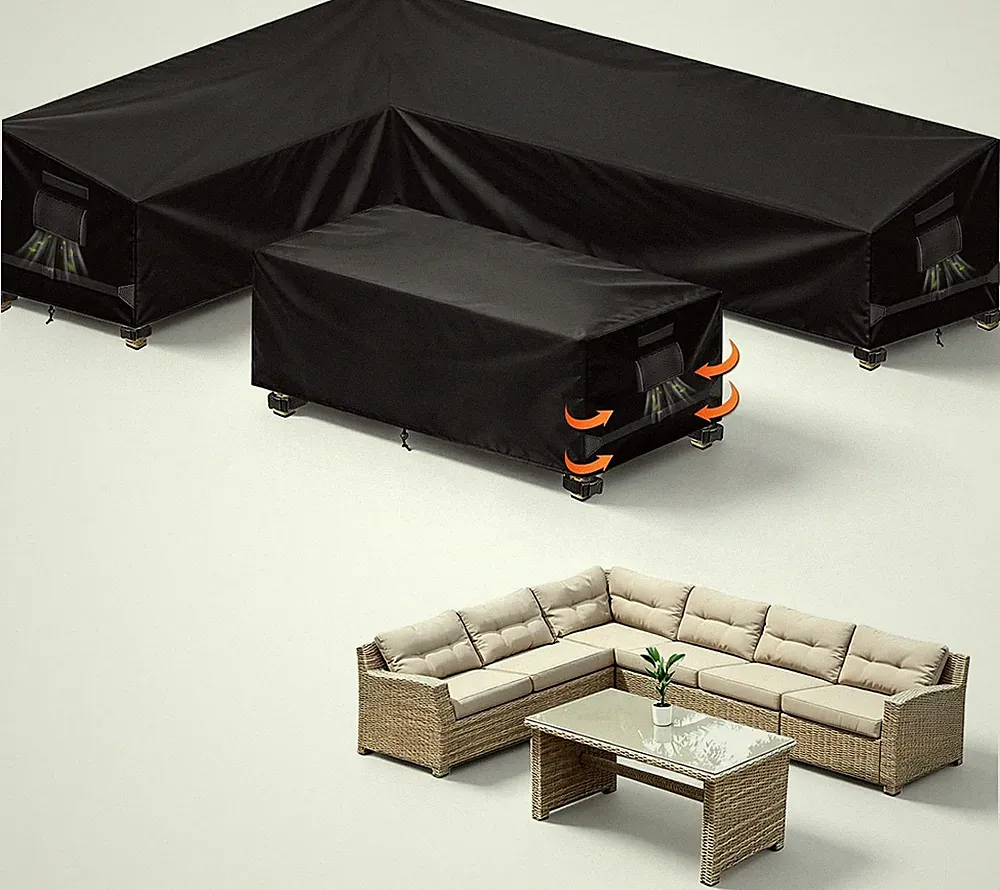 Outdoor Sectional Patio Furniture Covers, L-Shaped, 85X110In, Black