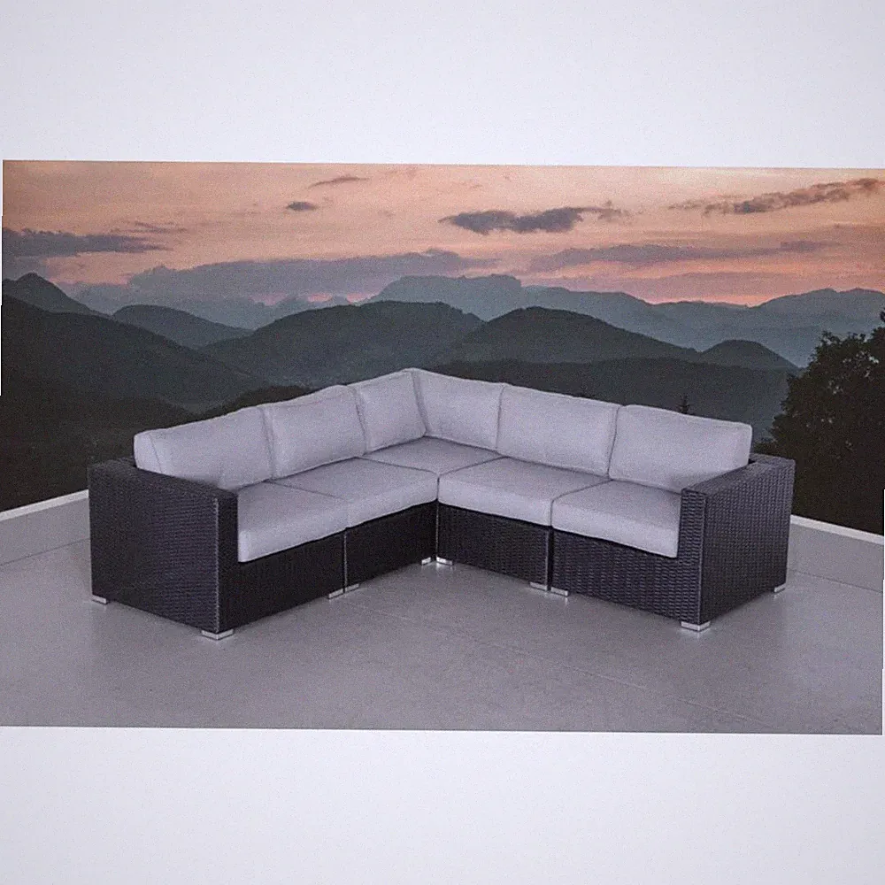 Outdoor Sectional Set HDPE Wicker Aluminum Black L-Shape 94 In 300 LB