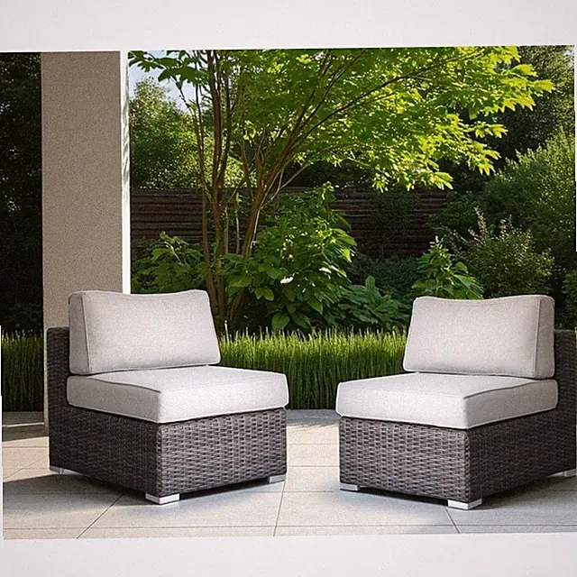 Outdoor Sectional Set HDPE Wicker Aluminum Brown Armless 2 Piece 300 LB