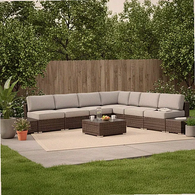Outdoor Sectional Set HDPE Wicker Aluminum Gray 10 Piece 212 LB