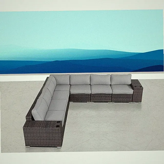 Outdoor Sectional Set HDPE Wicker Aluminum Gray 15 Cushions 2100 LB