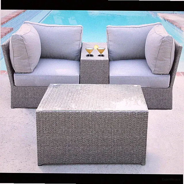 Outdoor Sectional Set HDPE Wicker Aluminum Gray 4 Piece Fully Assembled