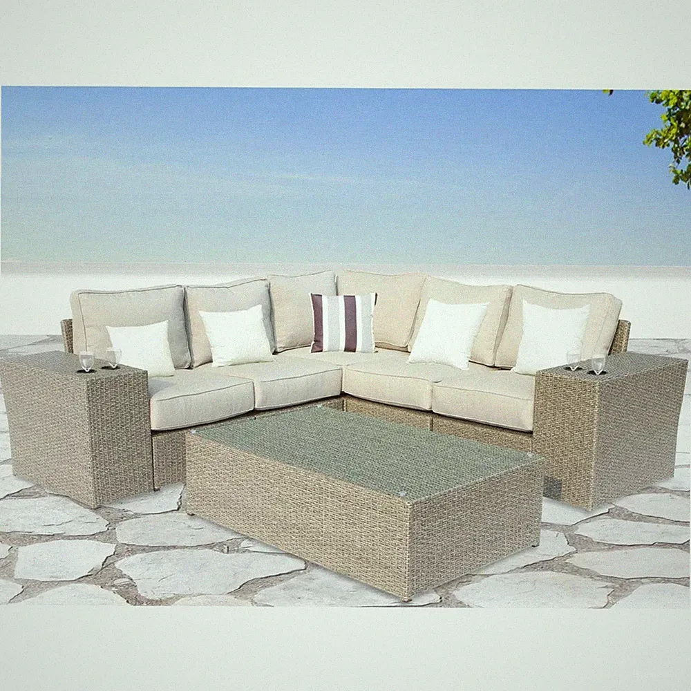 Outdoor Sectional Set HDPE Wicker Aluminum Gray 8 Piece Seats 4