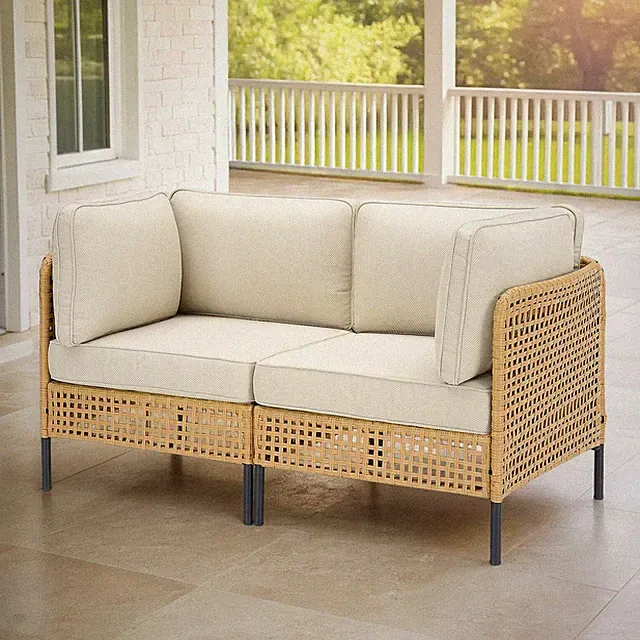 Outdoor Sectional Set Wicker Boho Beige Cushion Modular