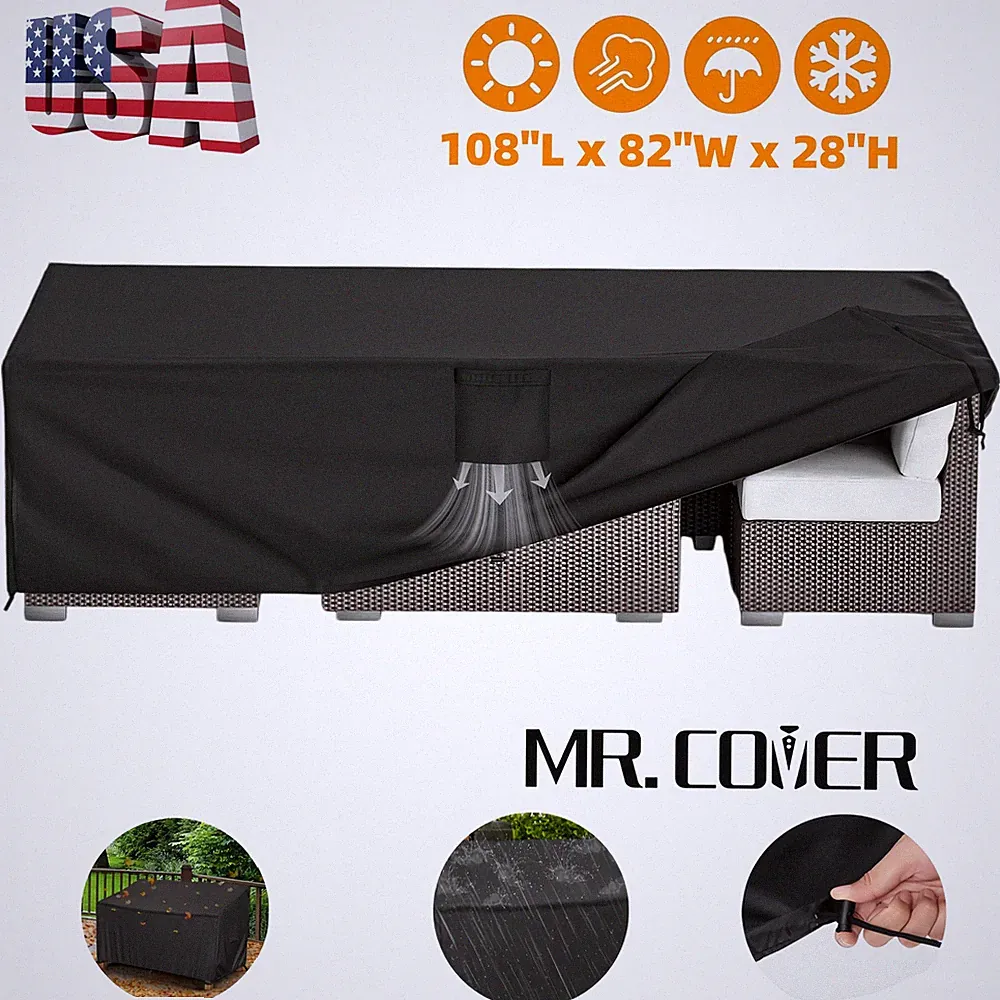 Outdoor Sectional Sofa Cover 108"x82"x28" Heavy Duty Patio Furniture US