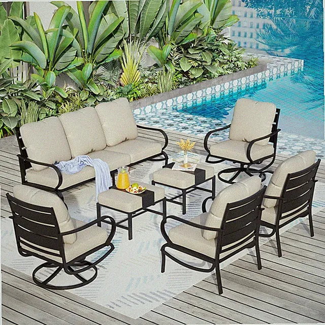 Outdoor Sectional Sofa Patio Conversation Set with Thicken Cushion