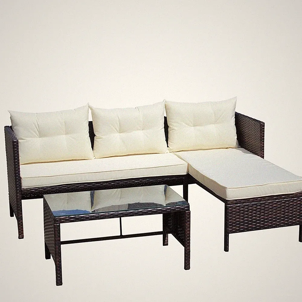 Outdoor Sectional Sofa Set 3 Piece, -Resistant Rattan, Powder-Coated Steel