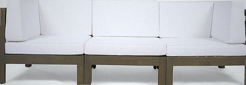 Outdoor Sectional Sofa Set - 3-Seater - Acacia Wood - Outdoor Cushions - Gray an