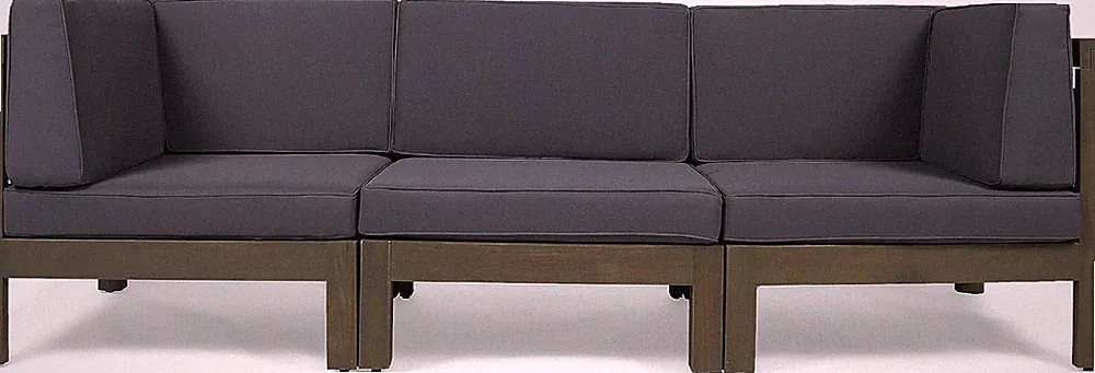 Outdoor Sectional Sofa Set - 3-Seater - Acacia Wood - Outdoor Cushions - Gray an