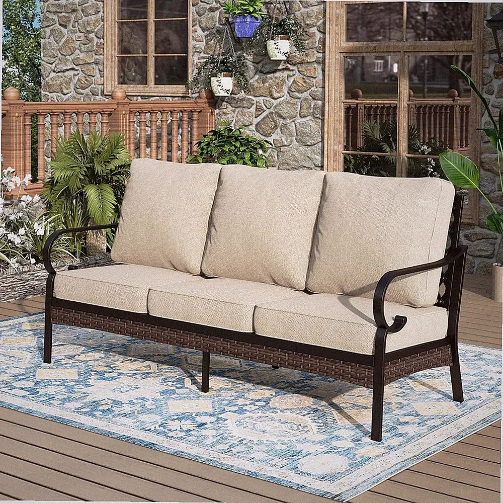 Outdoor Sectional Sofa Set, Steel Frame, Beige