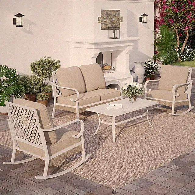 Outdoor Sectional Sofa Set with Coffee Table 4Seat Patio Sofa with Cushion Beige