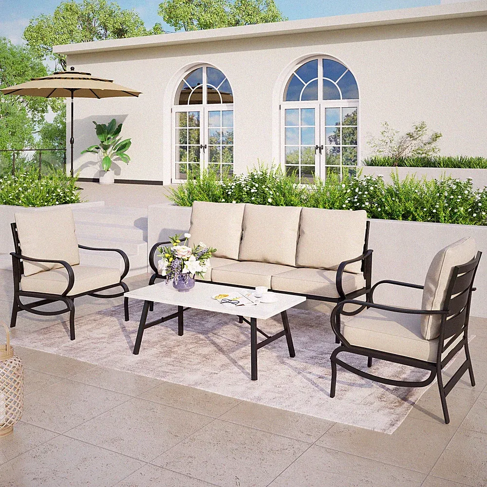 Outdoor Sectional Sofa Set with Coffee Table 5 Seat Patio Sofa with Cushion