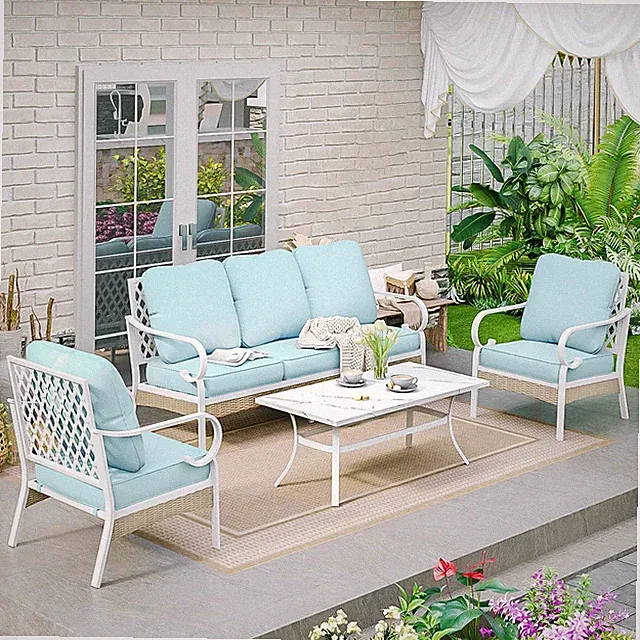 Outdoor Sectional Sofa Set with Coffee Table 5 Seat Patio Sofa with Cushion