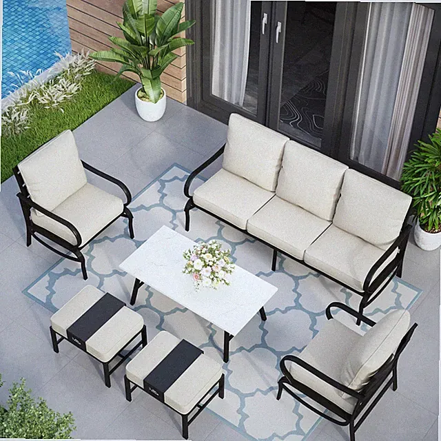 Outdoor Sectional Sofa Set with Coffee Table 7 Seat Patio Sofa with Cushion