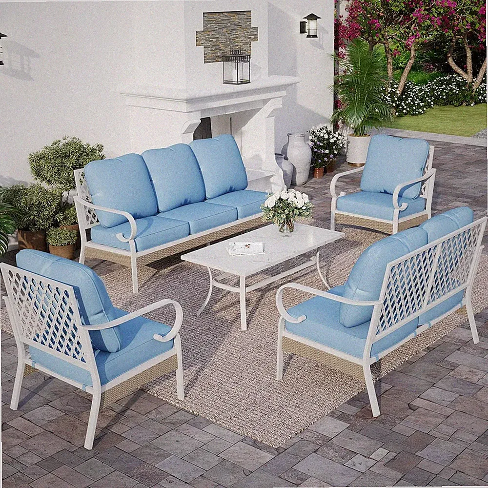 Outdoor Sectional Sofa Set with Coffee Table 7 Seat Patio Sofa with Cushion