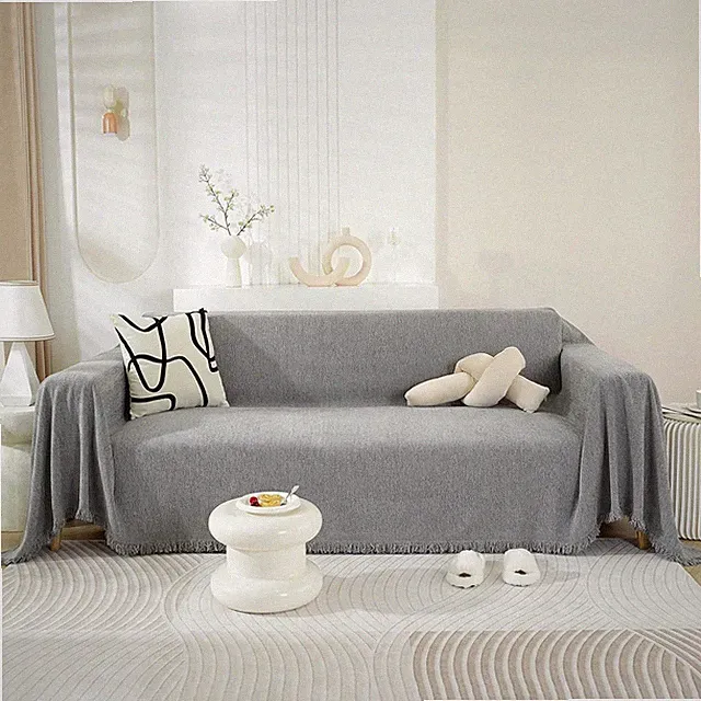 Outdoor Sofa Cover Dark Grey Tassel Couch Cover for Sofa Sectional (71"x118")
