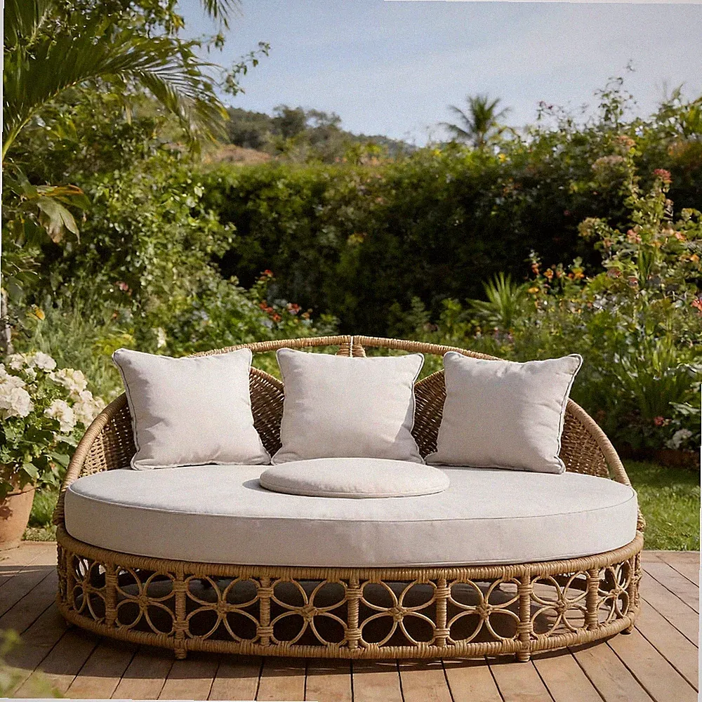 Outdoor Sofa Daybed with 3 Oyster Thick Cushion, Sun Bed Patio 2-Person Garden R