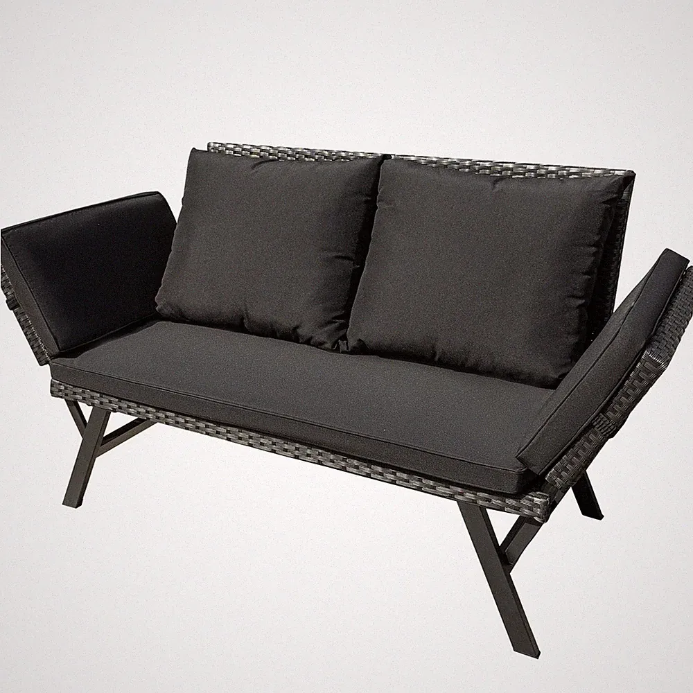 Outdoor Sofa, Woven Rattan Patio Furniture, Convertible Daybed or Double Chai...