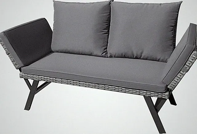Outdoor Sofa, Woven Rattan Patio Furniture, Convertible Daybed or Double Chair w