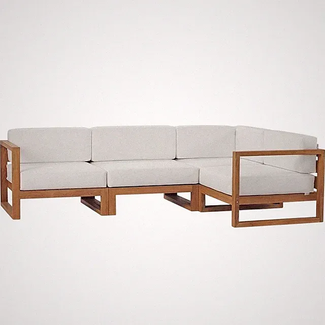 Outdoor Teak Wood Sectional Sofa Set with Cushioned Seating for Patio Lounge