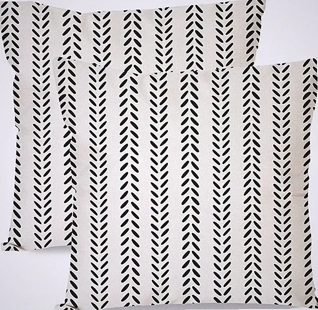 Outdoor Throw Pillow Covers 18x18 Inch Set of 2, Cream Geometric Chevron