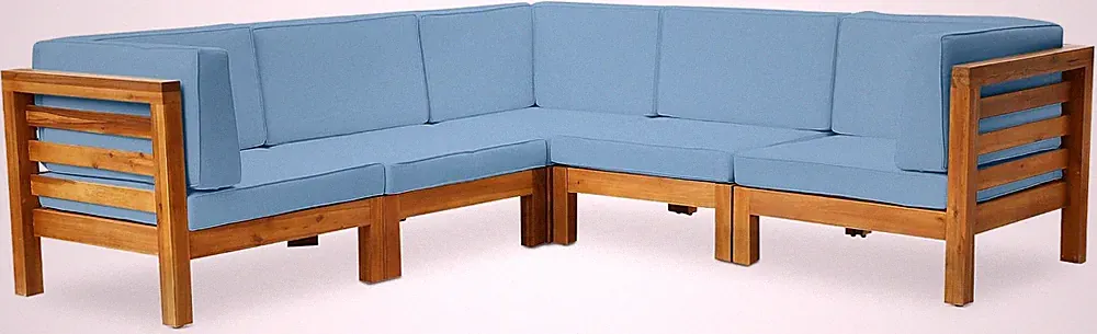 Outdoor V-Shaped Sectional Sofa Set - 5-Seater - Acacia Wood - Outdoor Cushions