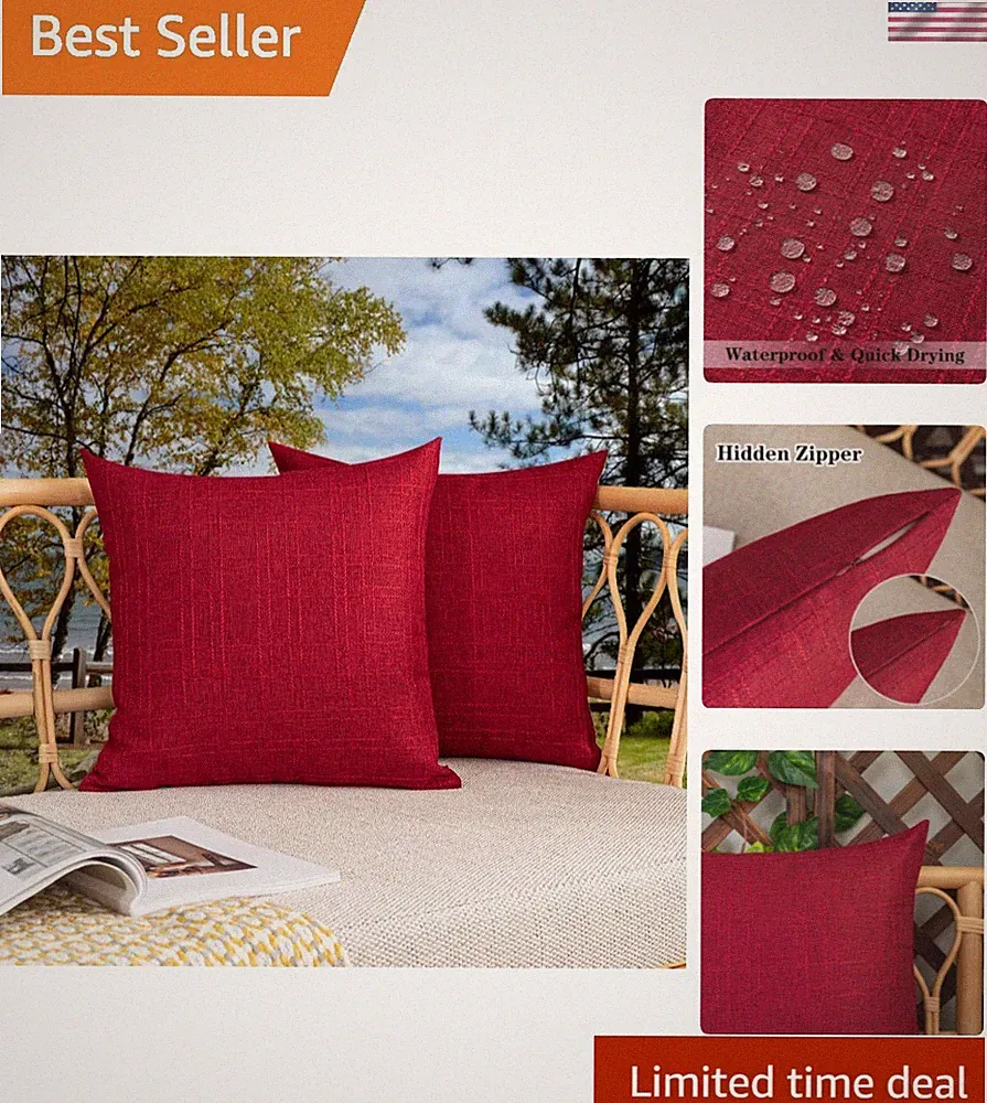 outdoor deck sectional throw pillow covers true red 18x18