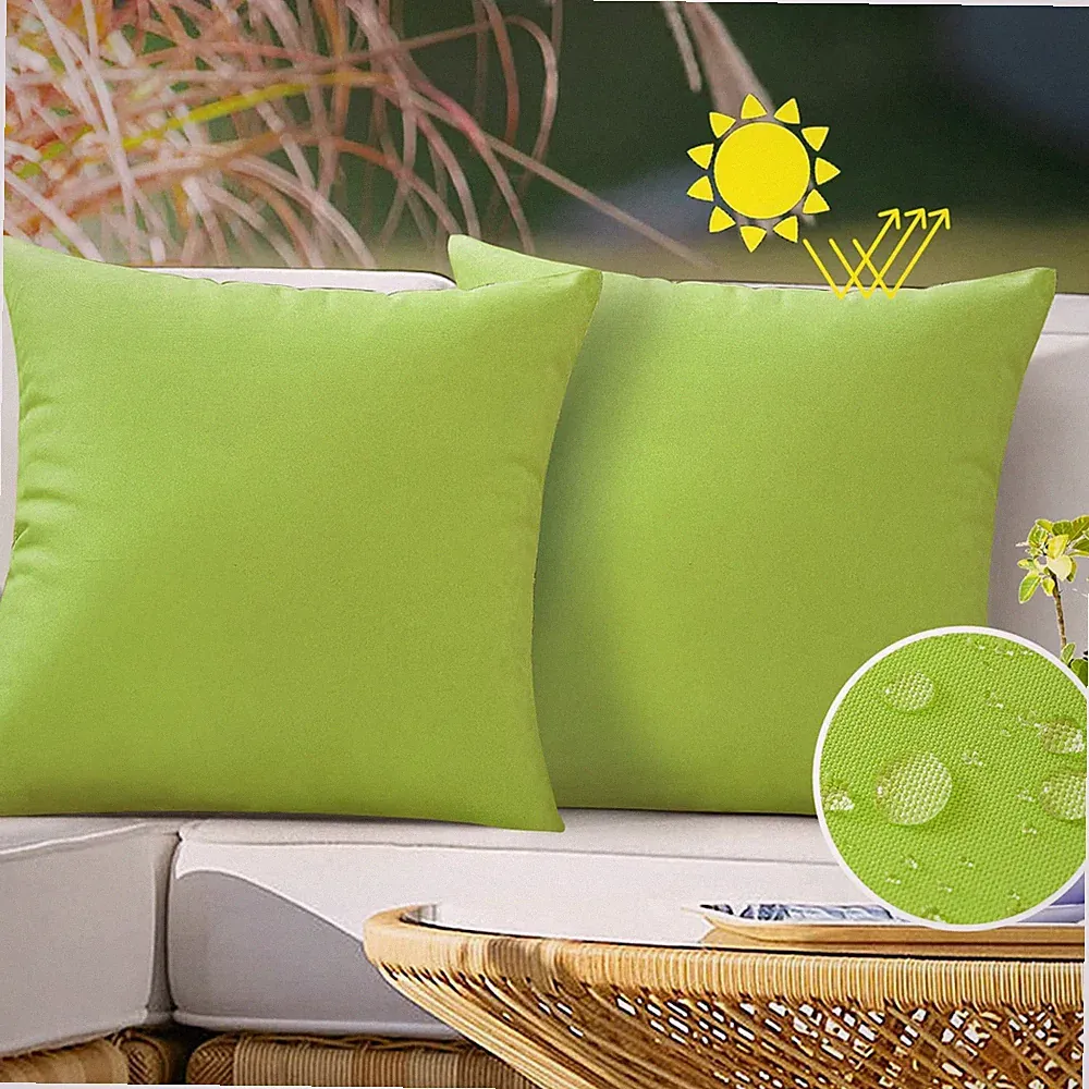 Outdoor Waterproof Throw Pillow Covers 18X18 Set of 2 Decorative Green Patio Fur