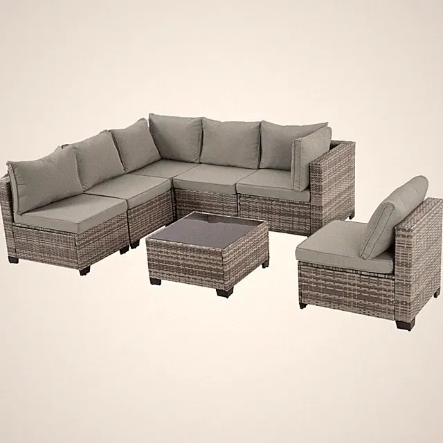 Outdoor Wick Conversation Set Patio Furniture Sectional Sofa w/Cushion Table