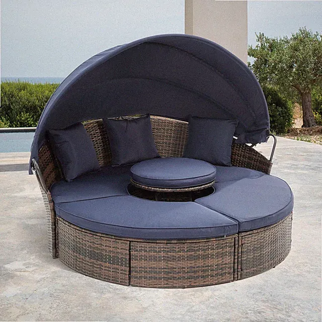 Outdoor Wicker Lounge Sofa Bed Pool Lounger Patio Furniture Daybed Canopy Table
