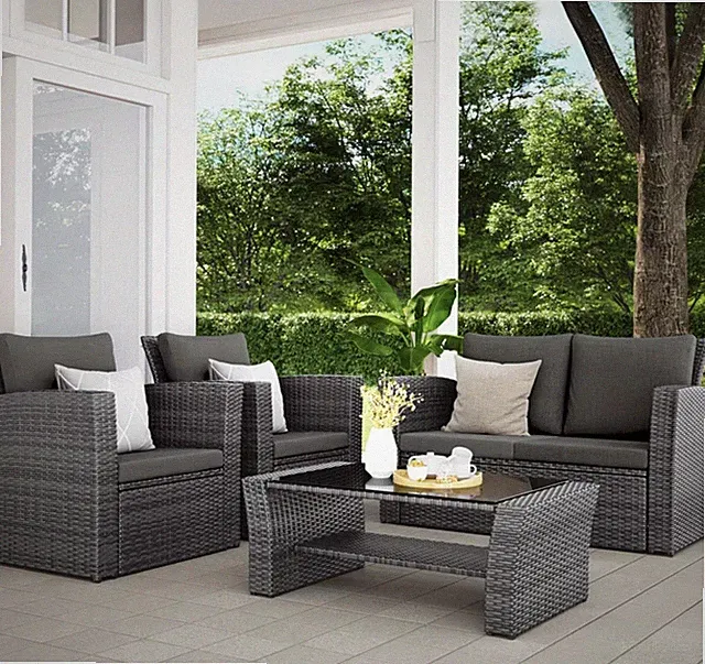 Outdoor Wicker Sectional Furniture with Sofa, Chairs, Coffee Table, All Seasons
