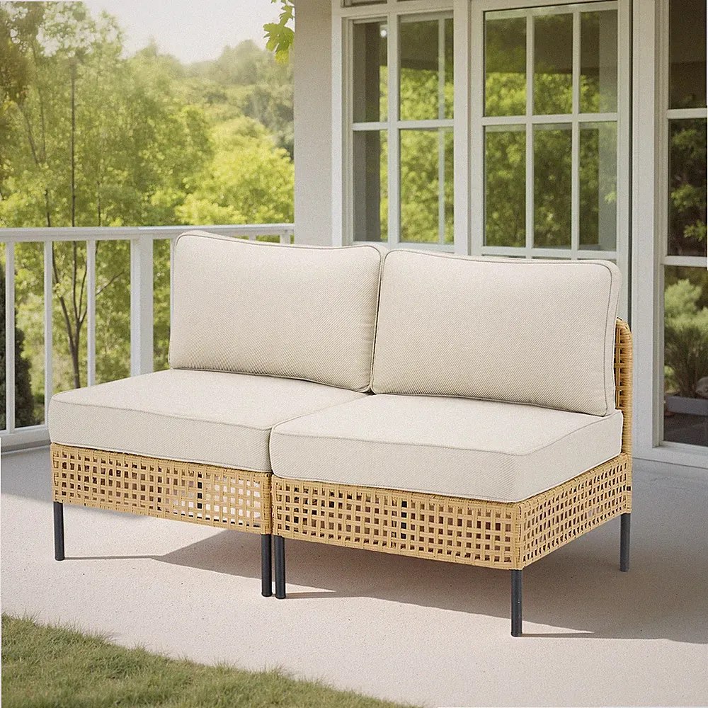Outdoor Wicker Sectional Sofa Set with Beige Cushions