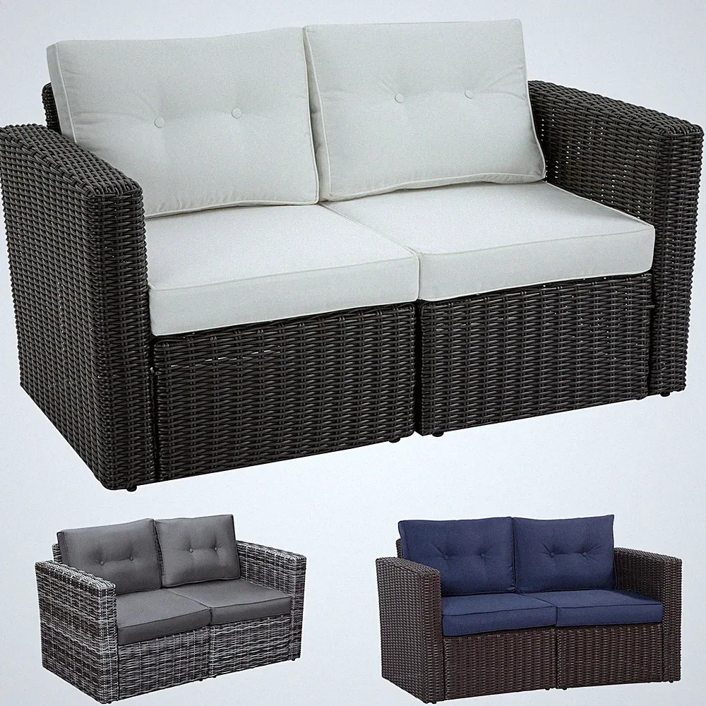 Outsunny 2-Piece Outdoor PE Rattan Patio Corner Sofa Loveseat