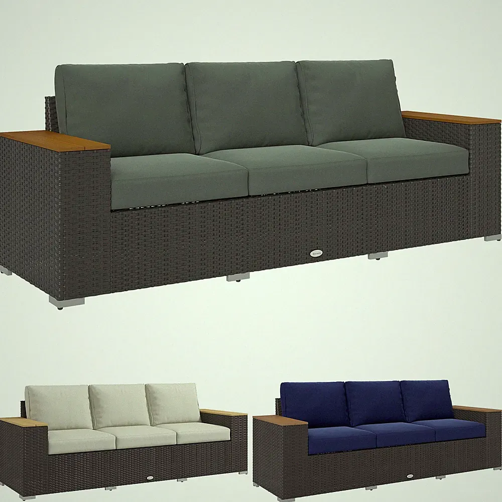Outsunny 3-Seat Outdoor Sofa, Wicker Patio Couch, Wide Deep Seat