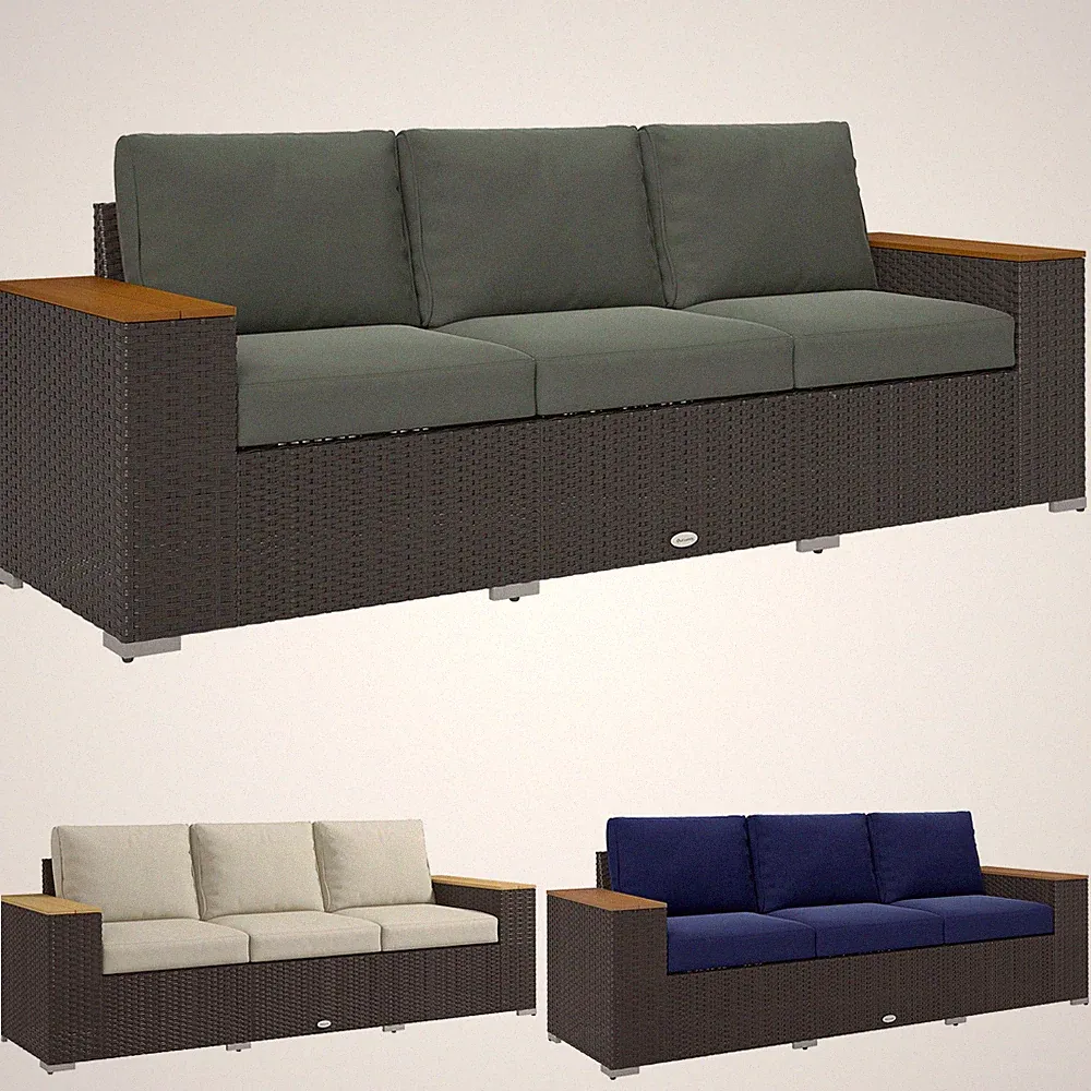 Outsunny 3-Seat Outdoor Sofa, Wicker Patio Couch, Wide Deep Seat