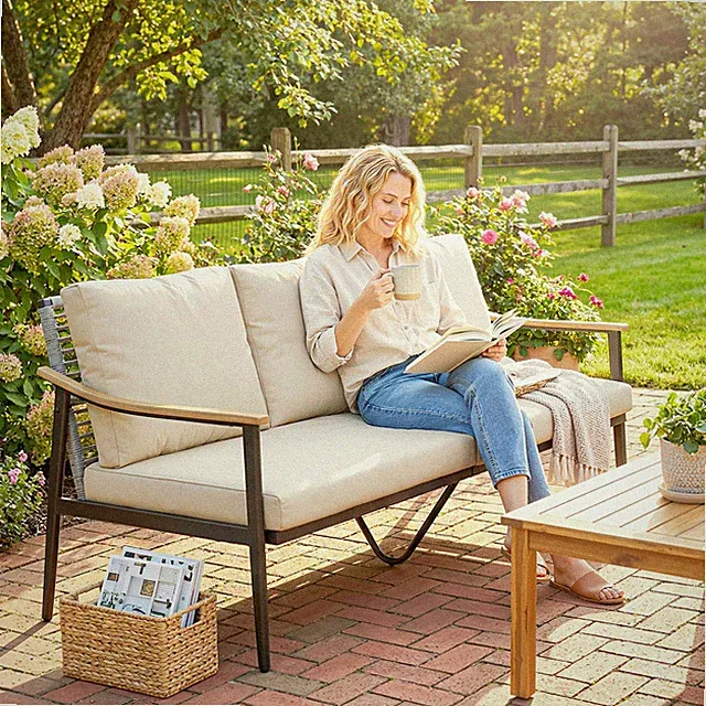 Outsunny 3 Seater Outdoor Couch Patio Sofa with Cushions, Khaki