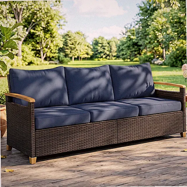 Outsunny 3 Seater Outdoor Couch Sofa with Cushioned Wide Seats, Dark Blue
