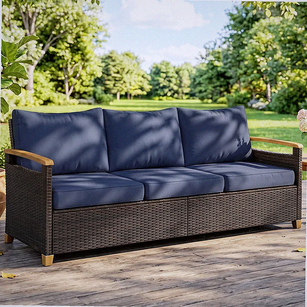 Outsunny 3 Seater Outdoor Couch Sofa with Cushioned Wide Seats, Dark Blue