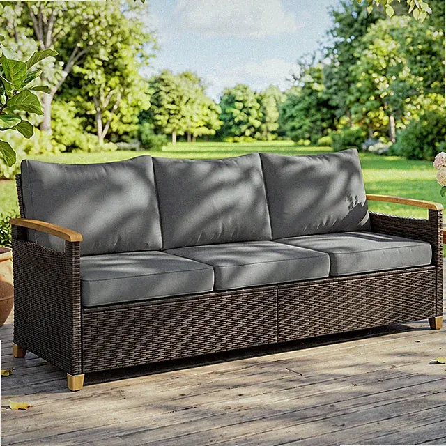 Outsunny 3 Seater Outdoor Couch Sofa with Cushioned Wide Seats, Gray