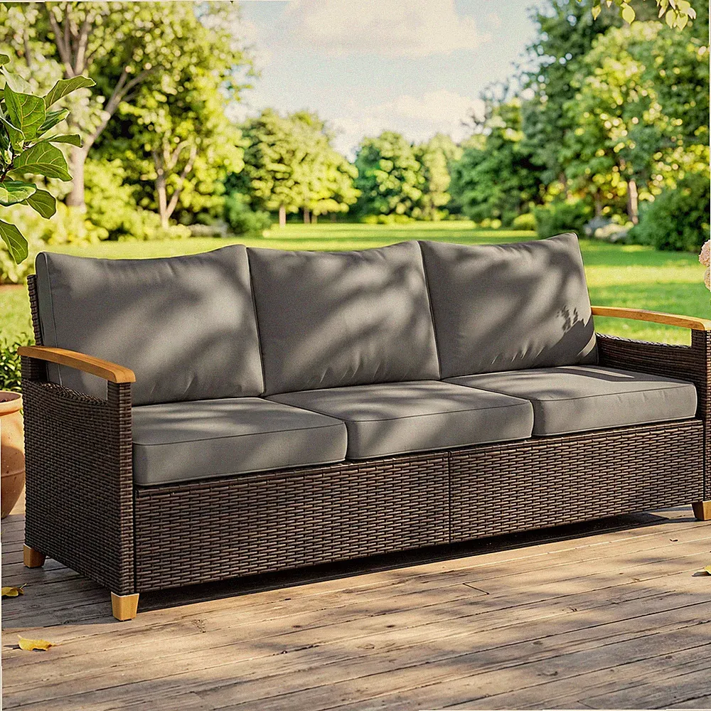 Outsunny 3 Seater Outdoor Couch Sofa with Cushioned Wide Seats, Gray