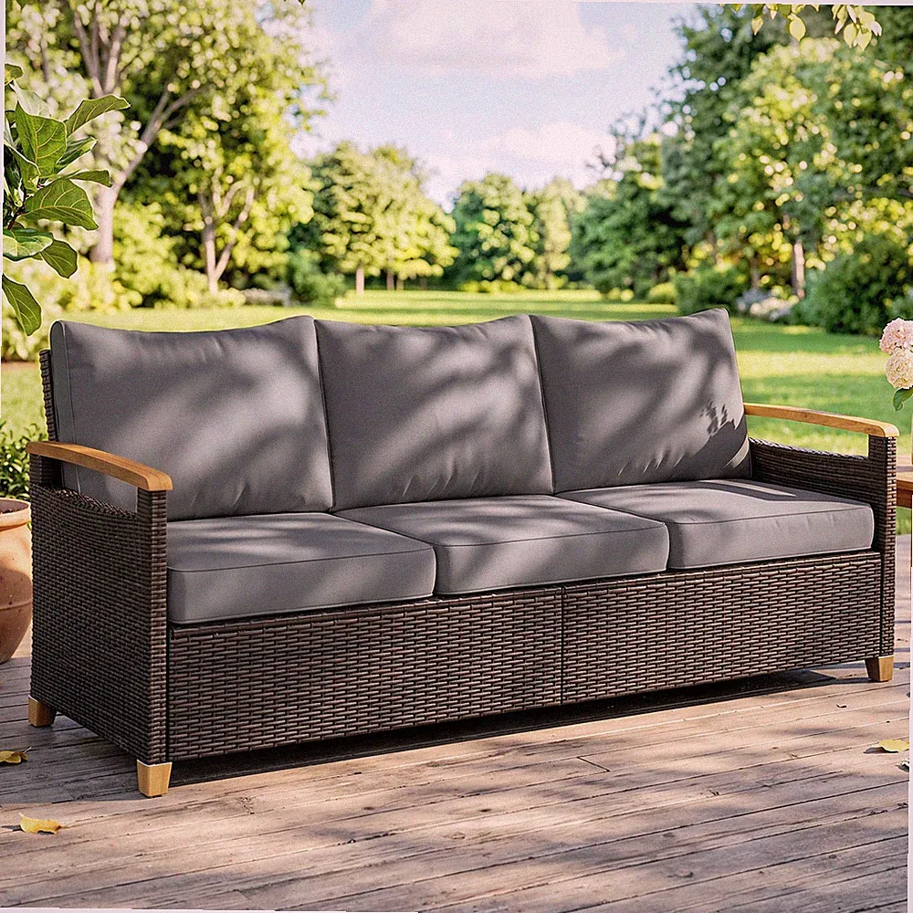 Outsunny 3 Seater Outdoor Couch Sofa with Cushioned Wide Seats, Gray