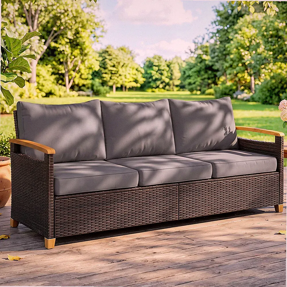 Outsunny 3 Seater Outdoor Couch Sofa with Cushioned Wide Seats, Gray